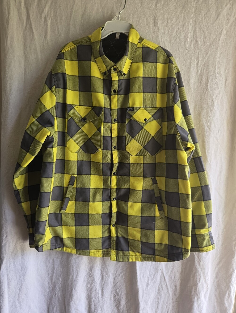 Dixxon Mens Size XXL Snap-on Quilted Lined Plaid Shacket Jacket Yellow Black